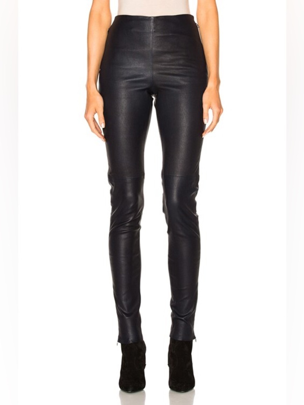 Maison Martin Margiela Black Leather Ankle Zip Skinny Pants in Black Size 6